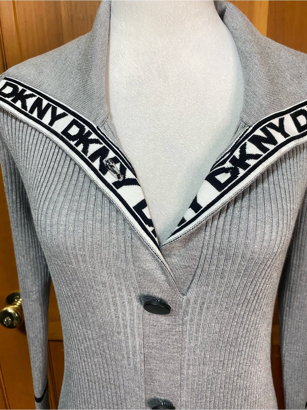 DKNY Ribbed Sweater Button-Front Maxi Dress - Picture 5 of 6